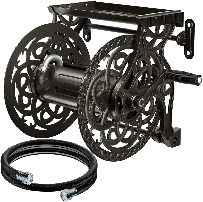 AQUAZILLA Metal Decorative Garden Hose Reel