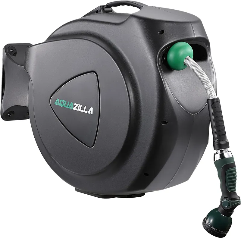 AQUAZILLA Retractable Garden Hose Reel, 100Ft x 5 8”